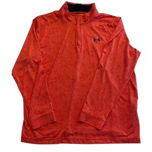 Under Armour Golf Mens 2XL Orange Red Textured Quarter Zip Pullover Long Sleeve